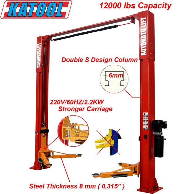 Katool KT-M120 Two Post Car Lift - 12,000 lbs Clear Floor - view 2