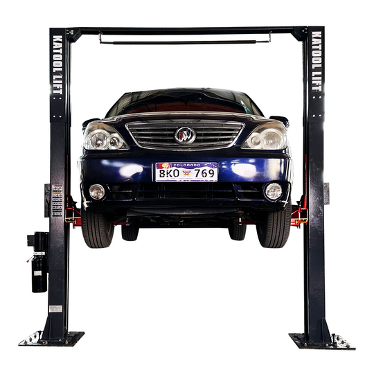 Katool KT-AM120SD Two Post Car Lift - 12,000 lbs Clear Floor, Asymmetric, Direct Drive